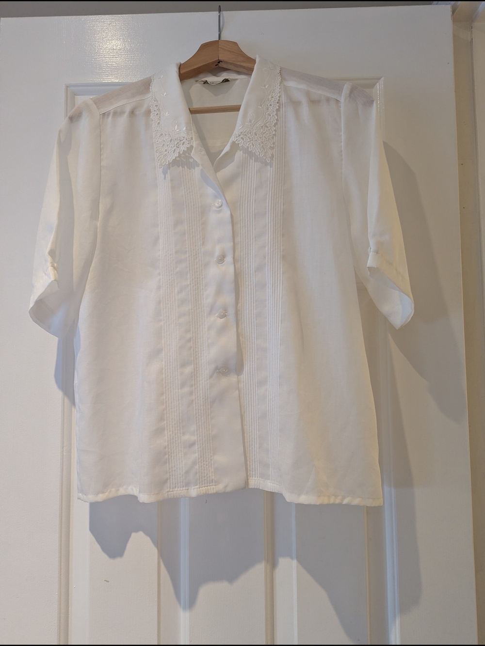 White Lace Collar Button Front Japanese Blouse Cottagecore Coquette Prairie S